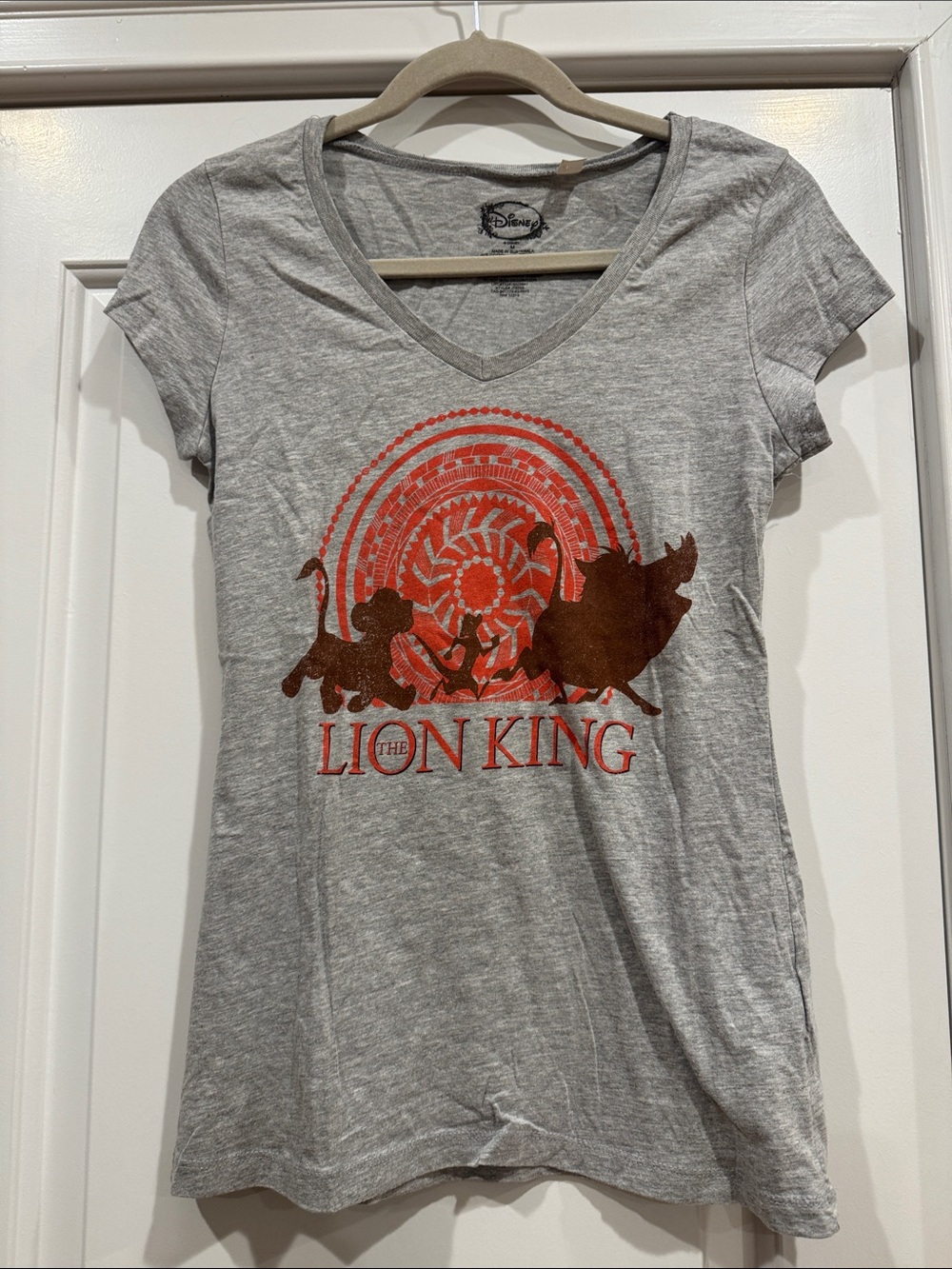 Disney Light Gray V-Neck Tee with Orange & Brown Lion King Graphic